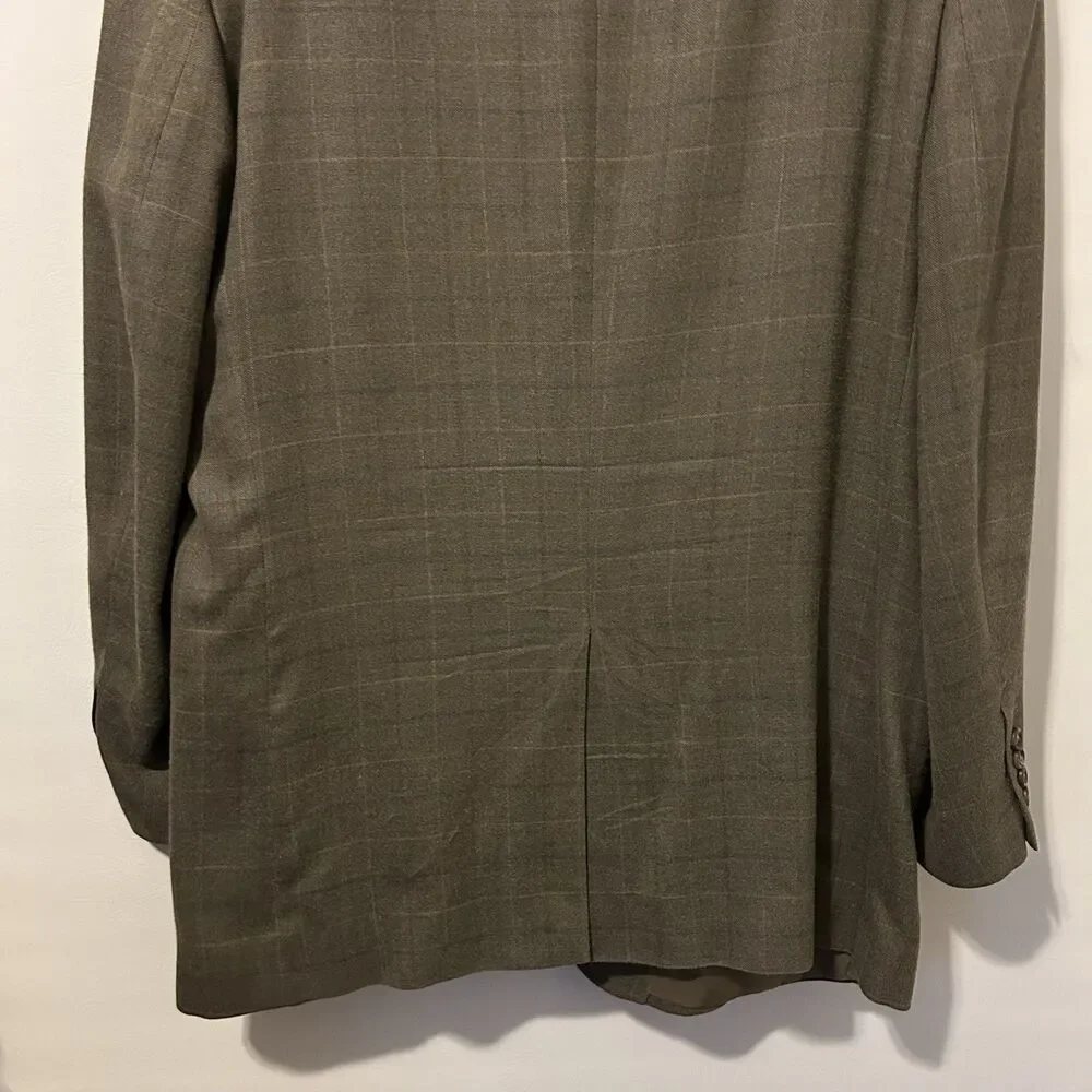 JOS A BANK mens gray PLAID silk + wool sport coat suit jacket blazer 46L